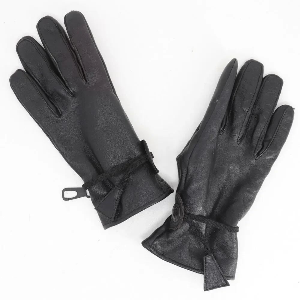 PE Real Leather Gloves Women Large Black Leather Lined Stretch Wrist Grommet